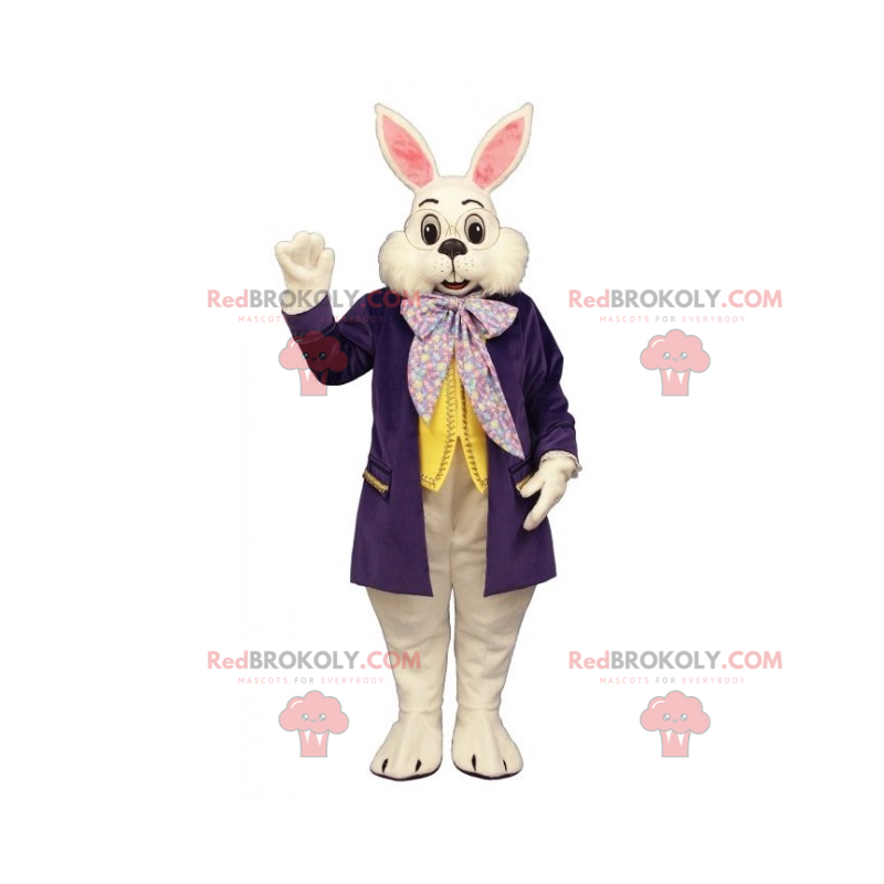 Mascotte de lapin blanc Alice aux Pays des Merveilles -