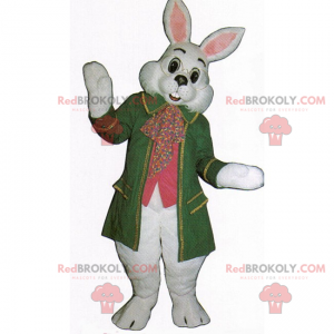 Hvid kanin maskot i grøn frakke - Redbrokoly.com