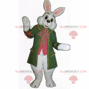 White rabbit mascot in green coat - Redbrokoly.com