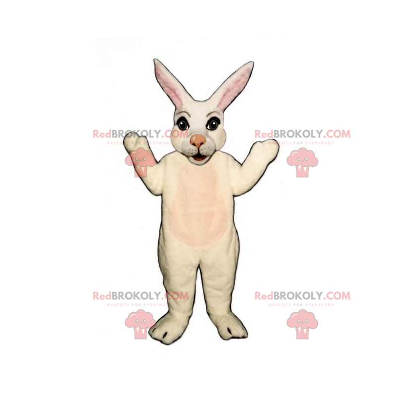 White rabbit mascot with a pink nose - Redbrokoly.com