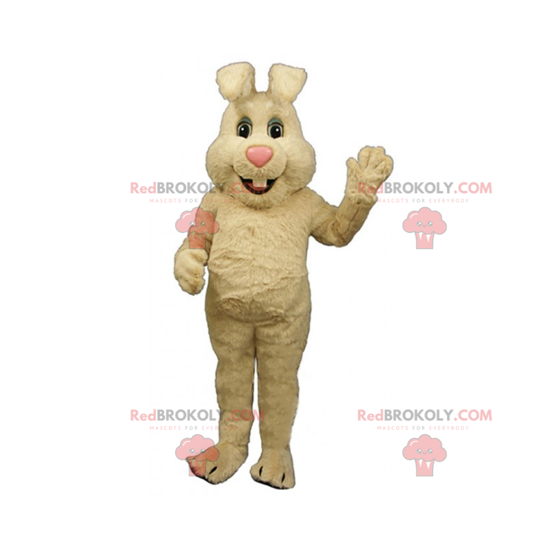Beige rabbit mascot with a pink nose - Redbrokoly.com