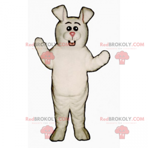 Mascotte de lapin blanc au nez rose et yeux ronds -