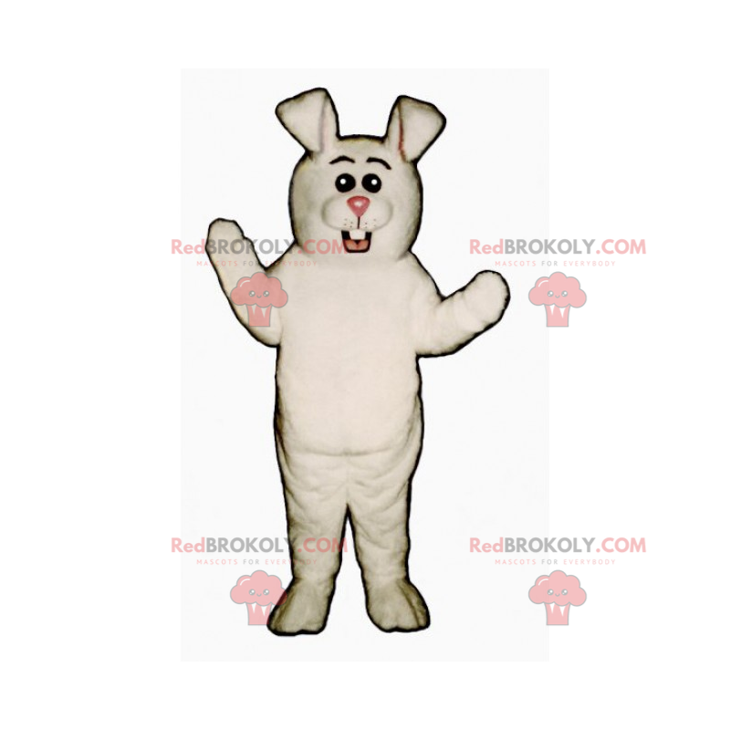 Mascotte de lapin blanc au nez rose et yeux ronds -