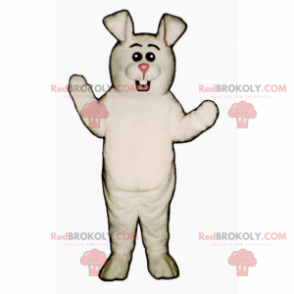 White rabbit mascot with a pink nose and round eyes -