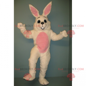 Weißes Kaninchenmaskottchen mit einem rosa Bauch -