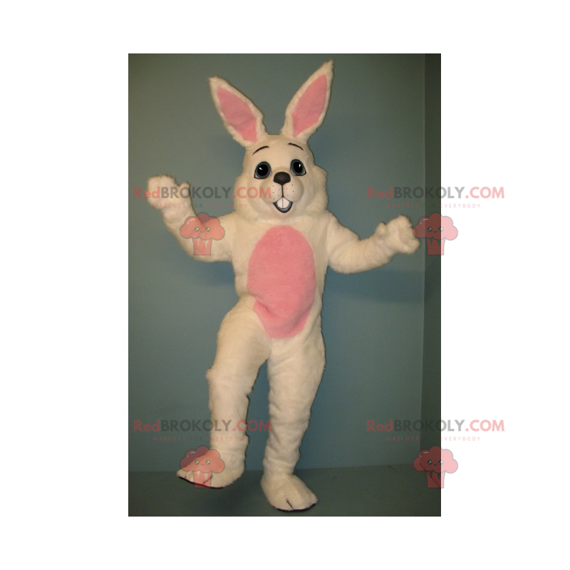 Bílý králík maskot s růžovým břichem - Redbrokoly.com Bílý králík maskot s růžovým břichem - Redbrokoly.com