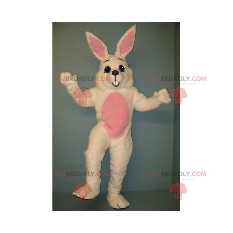 White rabbit mascot with a pink belly - Redbrokoly.com