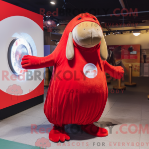 Rode Walrus mascottekostuum...