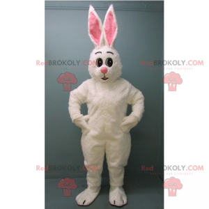 Mascote coelho branco com grandes orelhas rosa - Redbrokoly.com