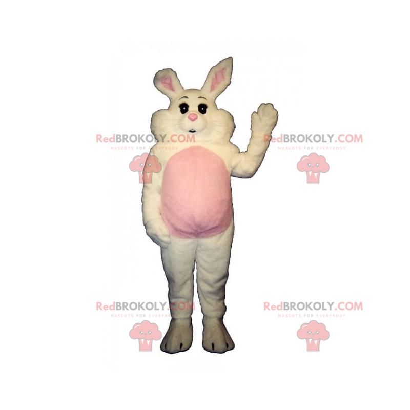 Hvid kaninmaskot med store søde kinder - Redbrokoly.com