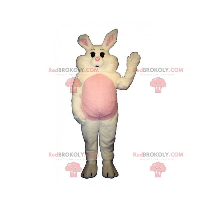 Mascote coelho branco com grandes bochechas doces -