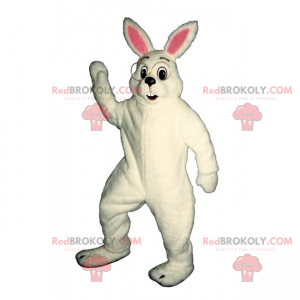 Mascota conejo blanco con grandes vasos redondos -