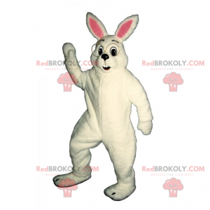 Mascotte de lapin blanc avec grandes lunettes rondes -