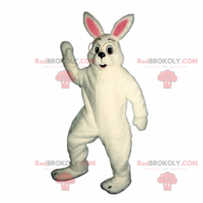 Mascote coelho branco com grandes óculos redondos -