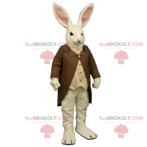 Mascote coelho branco com casaco xadrez - Redbrokoly.com