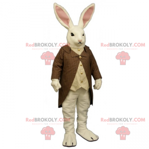 Mascotte de lapin blanc avec manteau a carreaux - Redbrokoly.com