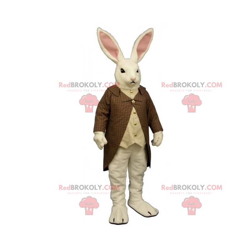 Mascote coelho branco com casaco xadrez - Redbrokoly.com