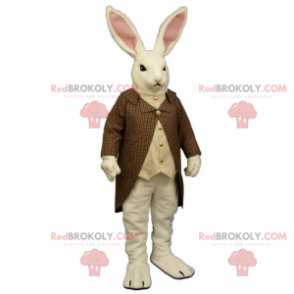 Biały królik maskotka z płaszczem w kratę - Redbrokoly.com