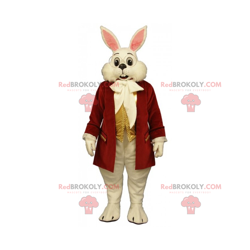 Biały królik maskotka z czerwonym płaszczem - Redbrokoly.com