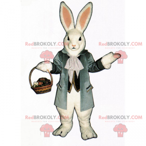 Mascotte de lapin blanc avec panier en osier - Redbrokoly.com