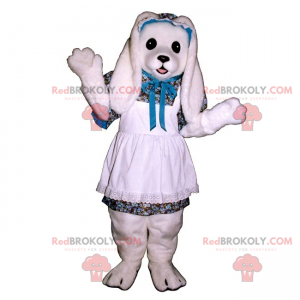 Mascotte coniglio bianco con grembiule di pizzo bianco -