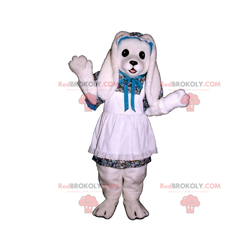 White rabbit mascot with white lace apron - Redbrokoly.com