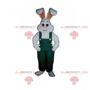 Witte overall mascotte konijn - Redbrokoly.com