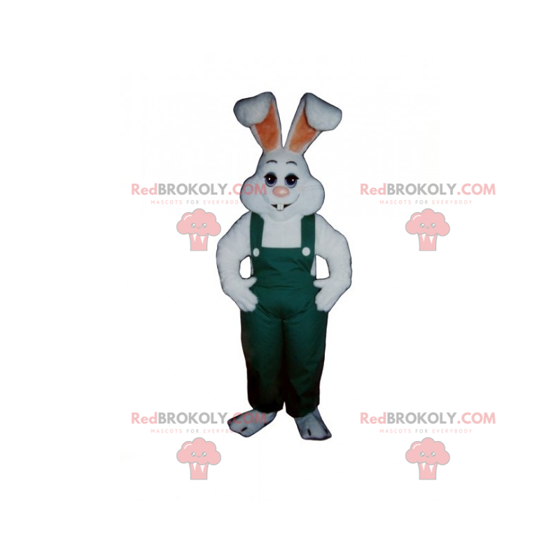 Mascotte de lapin blanc en salopette - Redbrokoly.com