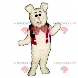 Mascotte de lapin blanc veston et nœud rose - Redbrokoly.com