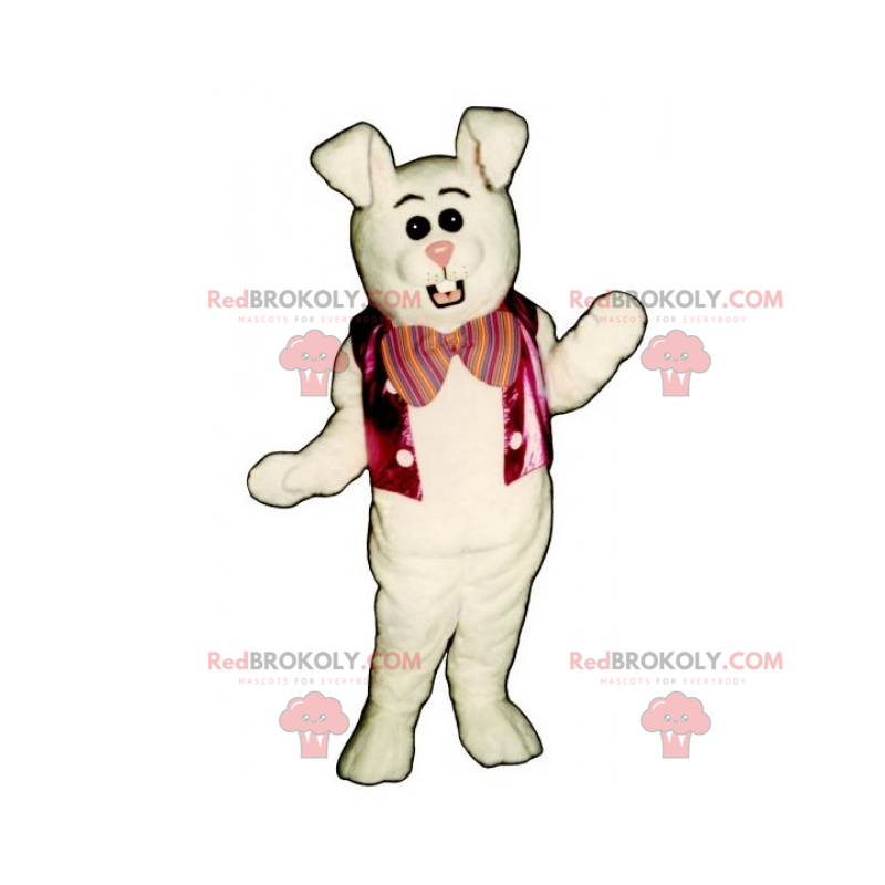 Jaqueta de mascote de coelho branco e laço rosa - Redbrokoly.com Jaqueta de mascote de coelho branco e laço rosa - Redbrokoly.com