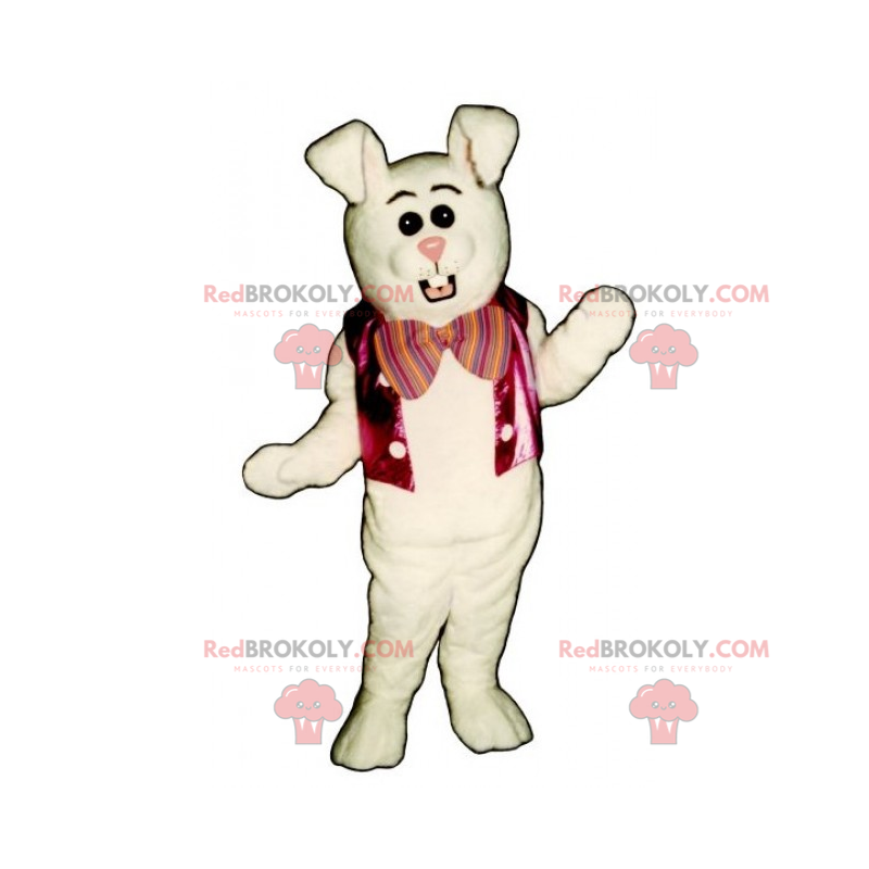 Weiße Kaninchen-Maskottchenjacke und rosa Schleife -