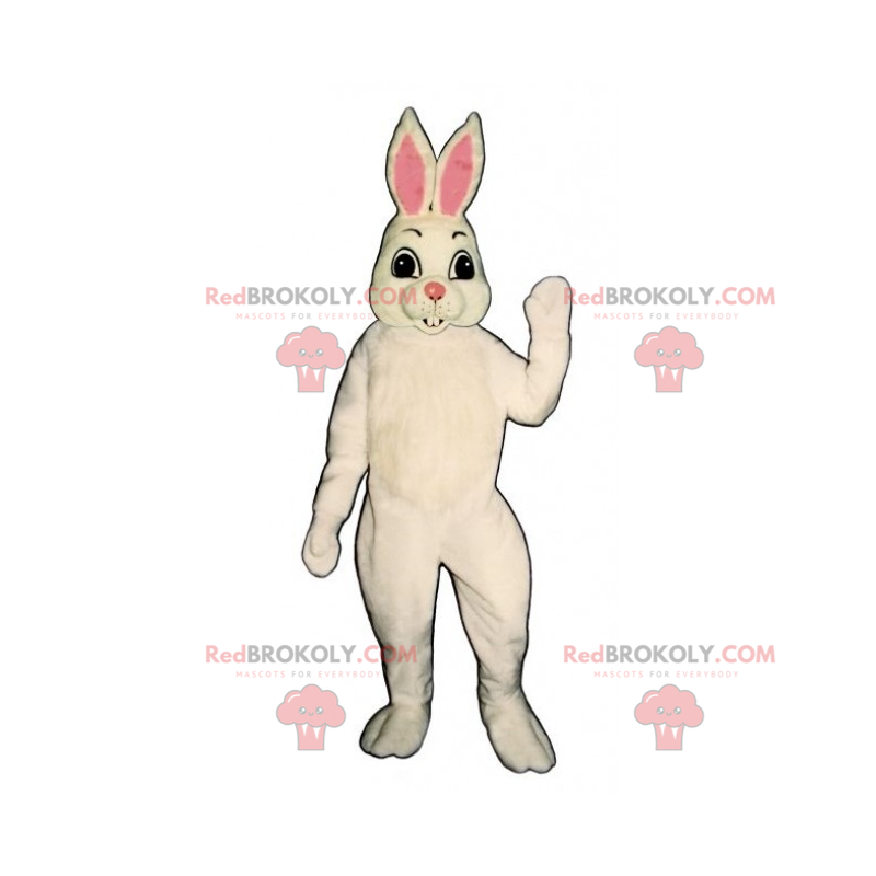 Hvid kanin maskot og lyserøde ører - Redbrokoly.com