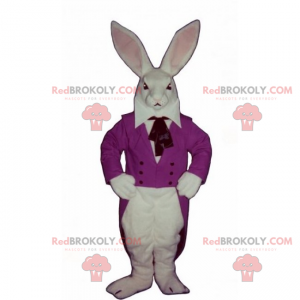 Mascote coelho branco e jaqueta roxa - Redbrokoly.com