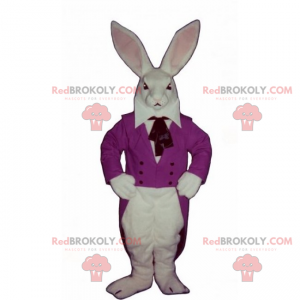 Wit konijn mascotte en paars jasje - Redbrokoly.com