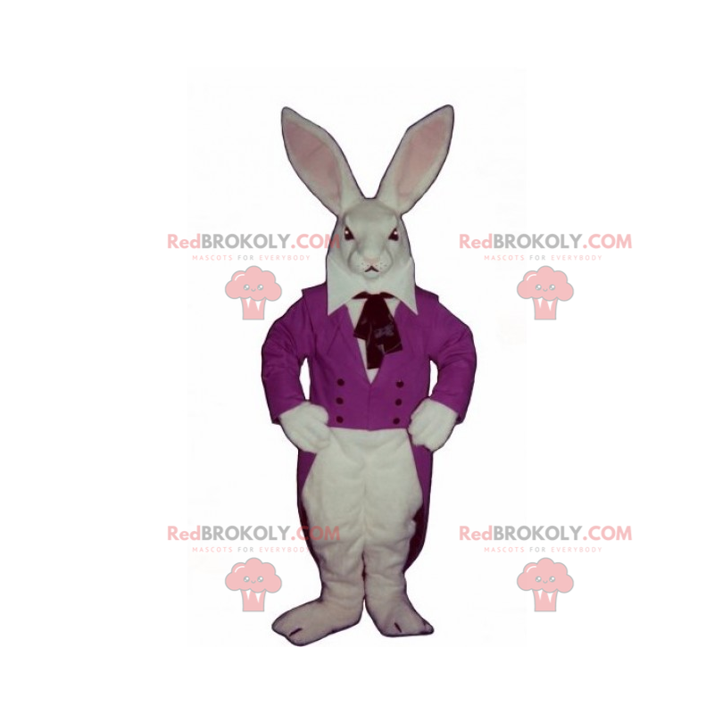 Biały królik maskotka i fioletowa kurtka - Redbrokoly.com