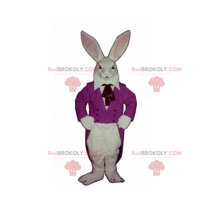 Biały królik maskotka i fioletowa kurtka - Redbrokoly.com Biały królik maskotka i fioletowa kurtka - Redbrokoly.com