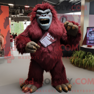 Maroon Sasquatch maskot...