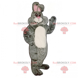 Grå kaninmaskot med vit och mjuk mage - Redbrokoly.com