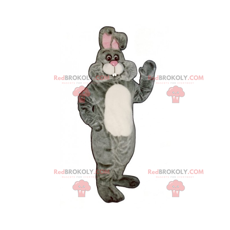 Mascote coelho cinza com barriga branca e macia - Redbrokoly.com