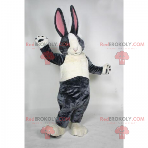 Mascote coelho cinza com grandes orelhas rosa - Redbrokoly.com