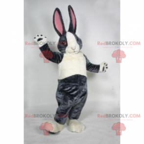 Mascote coelho cinza com grandes orelhas rosa - Redbrokoly.com