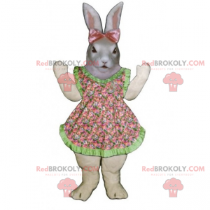 Mascotte de lapine grise avec robe et nœud rose - Redbrokoly.com