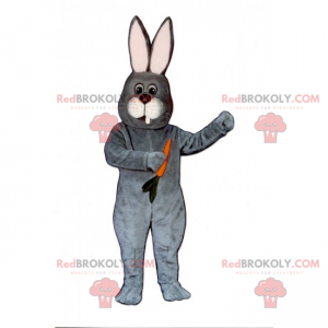 Mascotte coniglio grigio con la sua carota - Redbrokoly.com