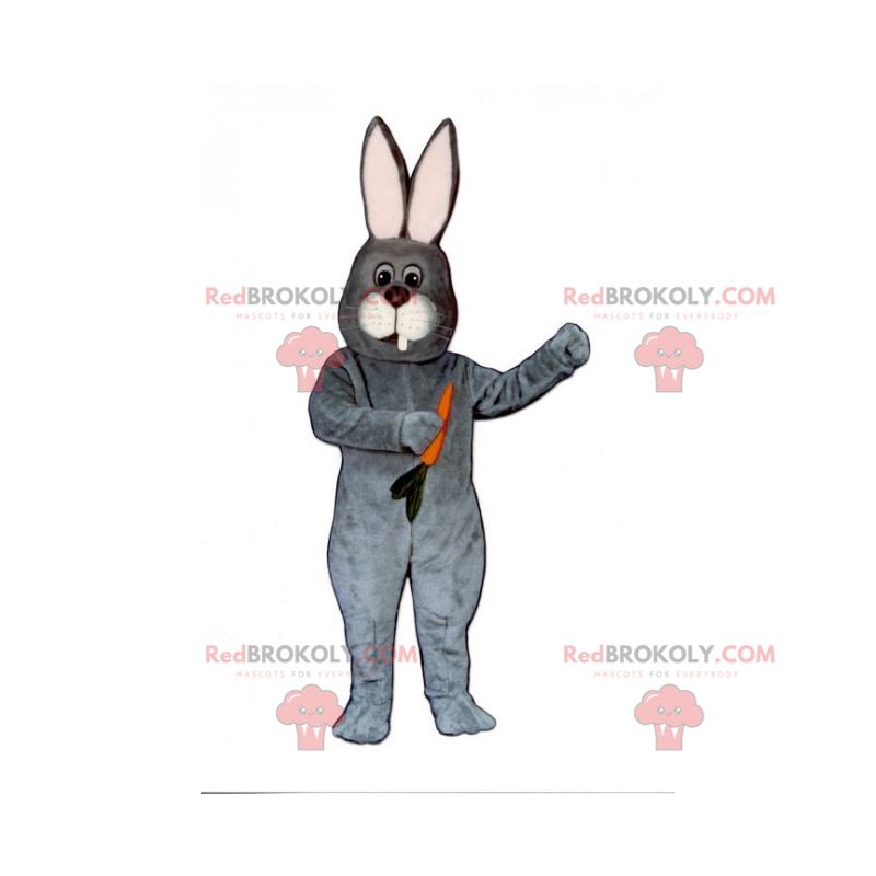 Mascote coelho cinza com sua cenoura - Redbrokoly.com Mascote coelho cinza com sua cenoura - Redbrokoly.com