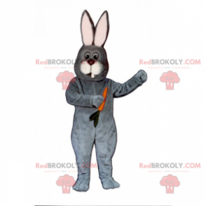 Grijs konijn mascotte met zijn wortel - Redbrokoly.com