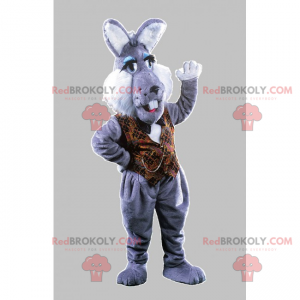 Gray rabbit mascot with brown jacket - Redbrokoly.com