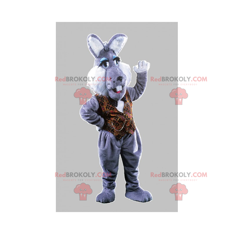 Mascotte coniglio grigio con giacca marrone - Redbrokoly.com Mascotte coniglio grigio con giacca marrone - Redbrokoly.com