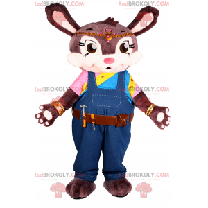 Brown Kaninchen Maskottchen Overalls und Werkzeuggürtel -