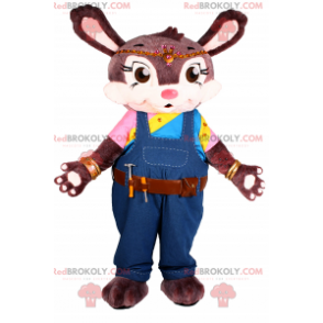 Macacão de mascote de coelho marrom e cinto de ferramentas -