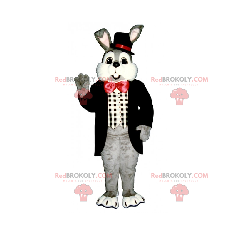Mascotte coniglio grigio e papillon rosso - Redbrokoly.com